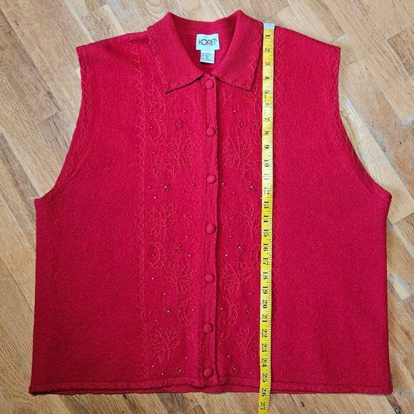 Koret Wool Red Sweater Vest XL Peter Pan Collar Embroidered Button Front Vintage - Picture 6 of 6